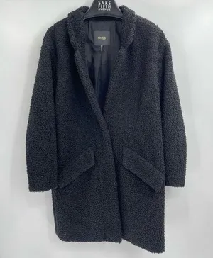Maje black long Pointed Collar snap button teddy jacket Sherpa Coat size medium thumbnail 1
