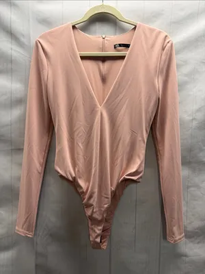 Zara Blush Pink V-Neck Long Sleeve Bodysuit Size Small thumbnail 1