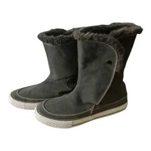 Converse Beverly Boots Grey Suede Women Size 6.5 Leather Winter Faux-Fur Collar thumbnail 3