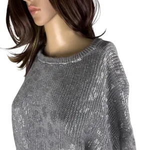 DKNY Jeans 100% Cotton Gray & Metallic Silver‎ Animal Print Size L Crew Sweater thumbnail 3