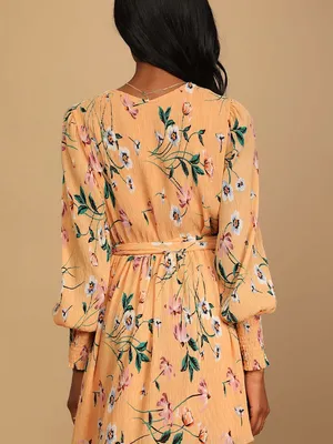 Lulu's For the Perfect Day Orange Floral Print Pleated Mini Dress Size‎ Medium thumbnail 3