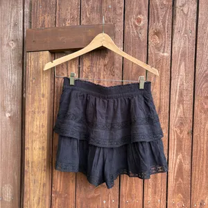 Altar’d State Black Ruffle Layered Lavender Trim Shorts thumbnail 4