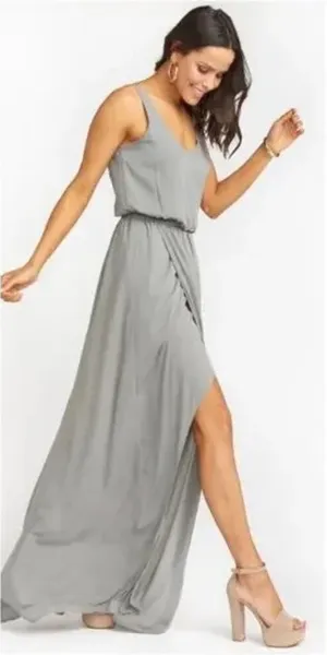 Show Me Your Mumu Dress Womens Bridesmaid Kendall V Neck Gray Side Slit XL NEW‎ thumbnail 1