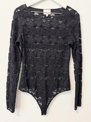 Cinq A Sept Lace Long Sleeve Bodysuit Large Whimsigoth 90s Dark Romantic Boudoir thumbnail 3
