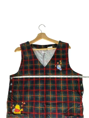 Vintage 90s Disney Store Winnie the Pooh Plaid Corduroy Jumper Dress M thumbnail 12