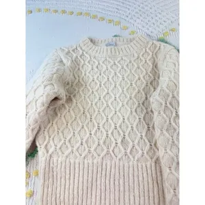 West of Melrose‎ Cream Cable Knit Balloon Sleeve Sweater Ivory XS Honeycomb thumbnail 4