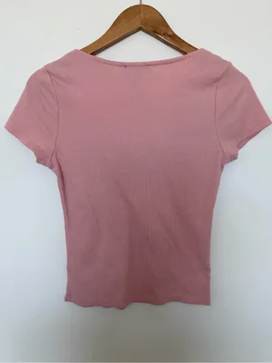 Rue21 Pink Ribbed Sweetheart Scoop Tee with Charm thumbnail 3