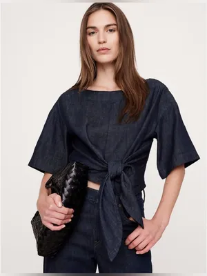 Banana Republic NWT Women’s Denim Cropped Tie Shirt Blouse Size Small thumbnail 1