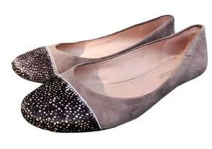 Enzo Angiolini Eabealyn Taupe Suede Ballet Flats Spotted‎ Pony Fur Cap Toe 8 thumbnail 1