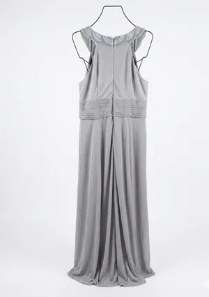 Cache Cachet Silver Gray Pleated Chiffon Maxi Dress size 14 thumbnail 3