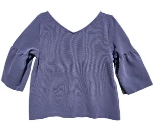 Ann Taylor -1687- 3/4 Bell Sleeve V-neck Purple Top Women's Large‎ thumbnail 1