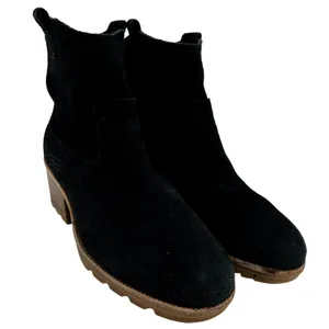 Sorel Cate Pull On Waterproof Suede Rain Ankle Boots Booties Block Heel Black 6 thumbnail 2