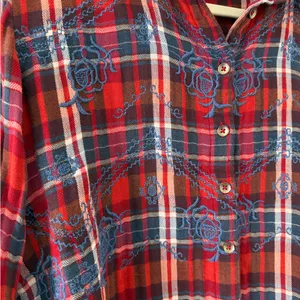 Free People Magical Plaid Boho Cottage Embroidered Cotton Button Down size small thumbnail 5