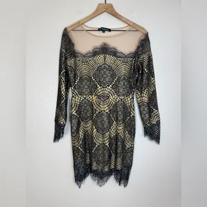 For Love & Lemons Grace Dress in Black Nude Mesh Lace size Medium $285 thumbnail 4