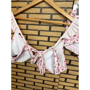 Hot topic Pink Strawberry Milk‎ Ruffle Two Piece Bikini Swimsuit Size XL thumbnail 6