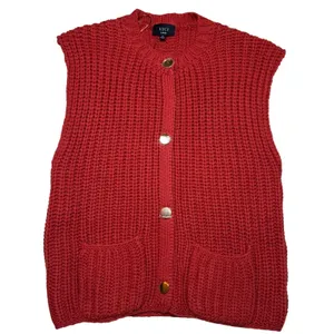 VICI Womens Rust Red Chunky Shaker Knit Button Front Sweater Vest Gold Buttons L thumbnail 2