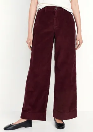 Old Navy Women Burgundy Corduroy High Waisted Wide Leg Pants Maroon Pants 10 thumbnail 1