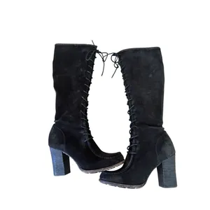 FRYE PARKER MOCCASIN LACE UP KNEE HIGH ZIPPER Black Suede RARE 8 thumbnail 3