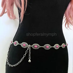 Silver Y2K Pink Stone Concho Waist Chain Belt, Fits 24.5-42.5 Inches, X7GA1298 thumbnail 2