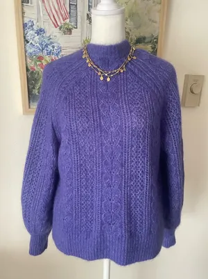 Sézane Scarlett Kid Mohair Wool Blend Cable Knit Jumper Sweater Purple Size XS thumbnail 1