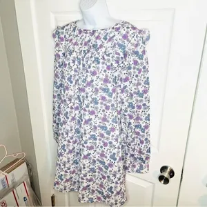 Modcloth Floral Prairie Doll Mini Dress Ruffle Shoulder Purple Blue M NWT thumbnail 8