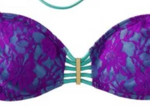 Xhilaration Purple and Teal Lace Turquoise Bandeau Bikini Top thumbnail 2