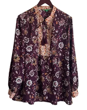 Dlp‎ Womens Boho Floral Babydoll Tunic XL Plum Peasant Whimsical Earthy Cottage thumbnail 1
