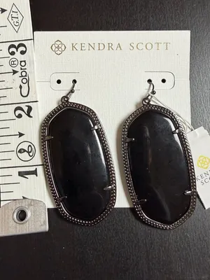 Kendra Scott Elle Drop Earrings Black Opaque Glass with gunmetal finish NEW NWT thumbnail 3
