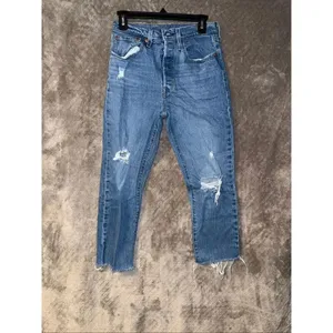 Levi’s 501 Distressed Medium Wash Button Fly Raw Hem Jeans Size 27 #774 thumbnail 2