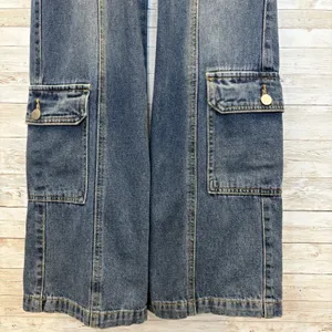Cider Womens XS Jeans High Waist Cargo Carpenter Utility Wide Leg Y2K Med. Wash‎ thumbnail 3
