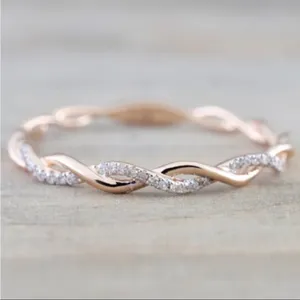 NEW 14k Rose Gold-Plated S925 Simulated Diamond Eternity Twist Ring, Size 7.5‎ thumbnail 2