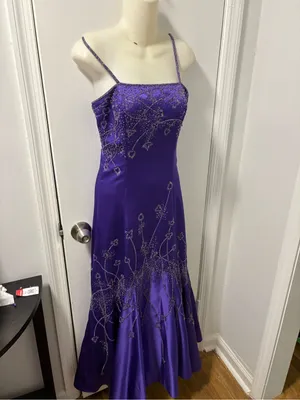 Y2k beaded mermaid dress in royal purple satin thumbnail 2
