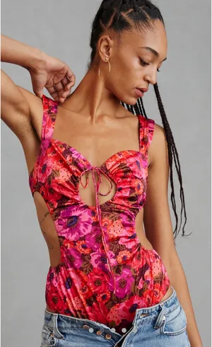 For Love & Lemons Pink floral patterned bodysuit thumbnail 1