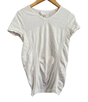 ATHLETA White V Neck‎ Short Sleeve Seamless Knit Athletic Top Women Size S thumbnail 1