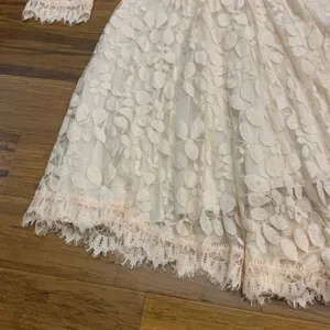 Free People Lace Dress Womens Size 2 Long Sleeve Beige‎ Hi Low Hem Summer Boho thumbnail 3