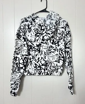 No Comment Hoodie Lightweight Cropped White/Black Size L EUC thumbnail 2