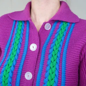 Vintage 70s Purple Collared Cardigan Sweater thumbnail 5