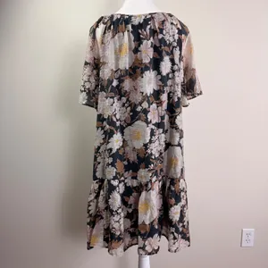 Abercrombie & Fitch Floral Floaty Trapeze Mini Dress Black Boho Tiered‎ XL NWT thumbnail 4