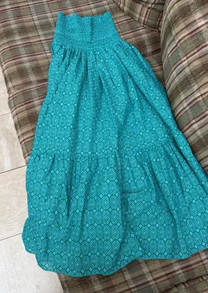 Zara Teal Geometric Smocked Maxi Skirt thumbnail 1