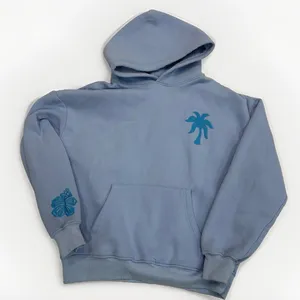Pink Palm Puff Hoodie Womens Size Small 'Everything Comes In Waves' Blue thumbnail 1
