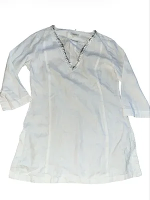 Malvin Hamburg Germany Beaded Linen Tunic Top thumbnail 1