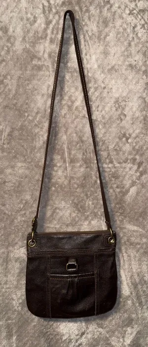 The Sak Kendra Brown Leather Crossbody Bag with Adjustable Canvas Strap thumbnail 1