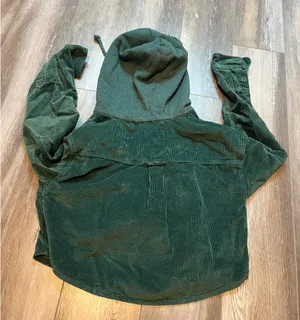 American Eagle Hooded Cropped Corduroy Button-Up Shirt Jacket Hunter Green thumbnail 3