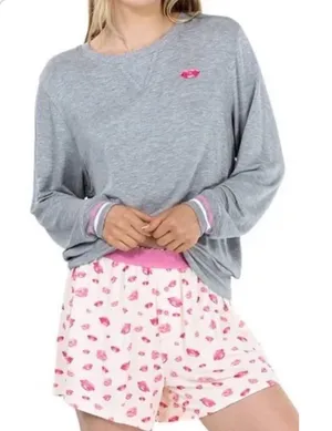Honeydew Intimates Sugar Sweetheart Pajama Set Beso Lips Gray Pink Medium‎ thumbnail 1