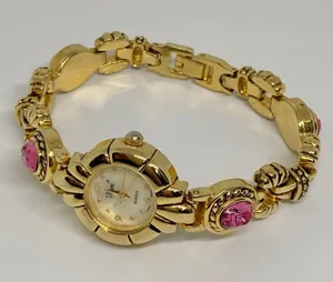 Vintage Vivani New York gold tone women’s watch pink crystals 21mm running thumbnail 1