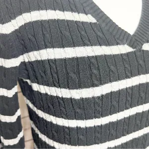 Merona Black & Gray Striped V Neck Pullover Sweater Top Size Small thumbnail 5