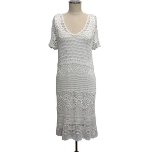 Vtg Y2K Fever M Medium Dress Crochet Open‎ Knit Sheer Lined Romantic Beachy Boho thumbnail 2