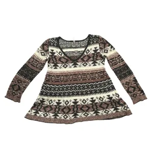 Free People Tunic Sweater Womens S Brown Excellent Southwestern V-Neck Knit thumbnail 2