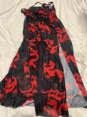 SheIn Black & Red dragon Floral Maxi Dress with Slit thumbnail 3