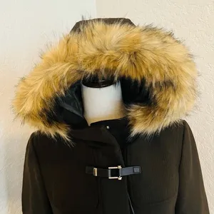 Cole Haan‎ Wool Blend Faux Fur Trim Hooded Coat, Brown, Size 4, NWT thumbnail 3
